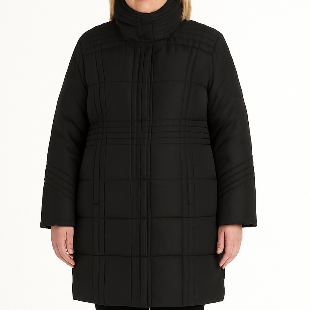 Kenneth Cole Reaction Womens Black Down Puffer Coat Mid Length Jacket‎